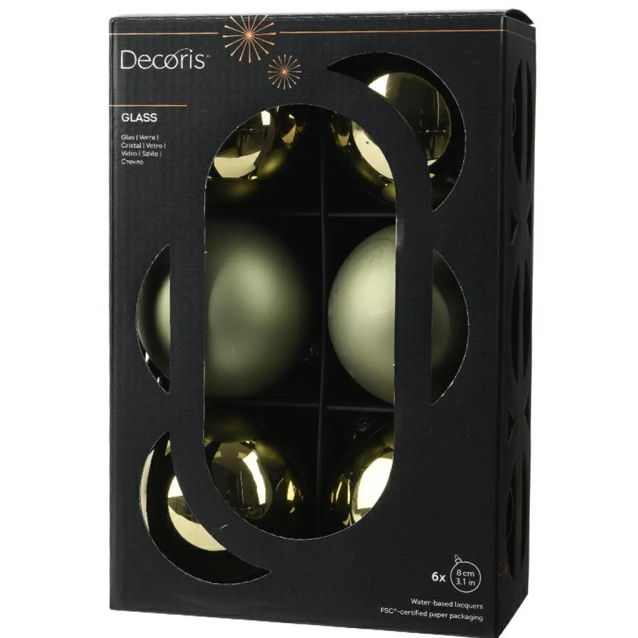 KAEMINGK Lot de 6 boules de Noël en verre (D80 mm) Boréal Vert romarin Sale