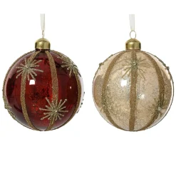 KAEMINGK Lot de 12 boules de Noël en verre (D100mm) Feu d'artifice et Bordeaux Perle Discount