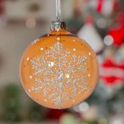 KAEMINGK Lot de 6 boules de Noël en verre (D80 mm) Flocon féerique Cognac Sale