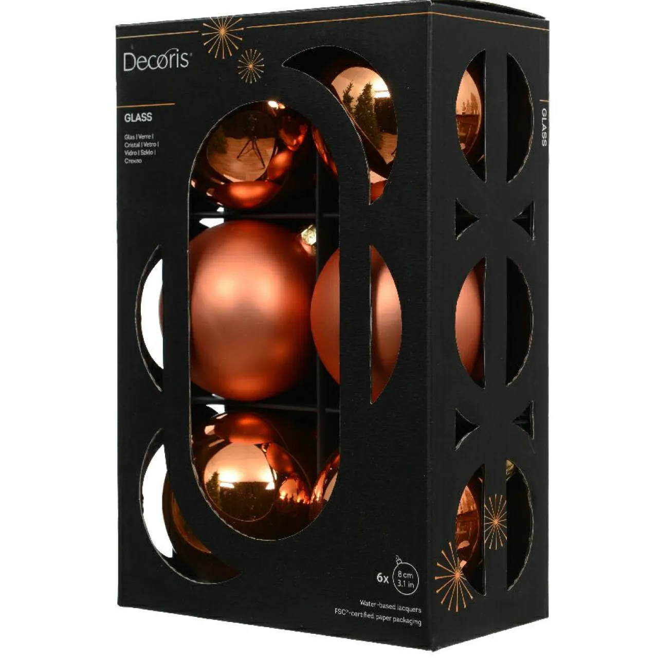 KAEMINGK Lot de 6 boules de Noël en verre (D80 mm) Boréal Orange Outlet