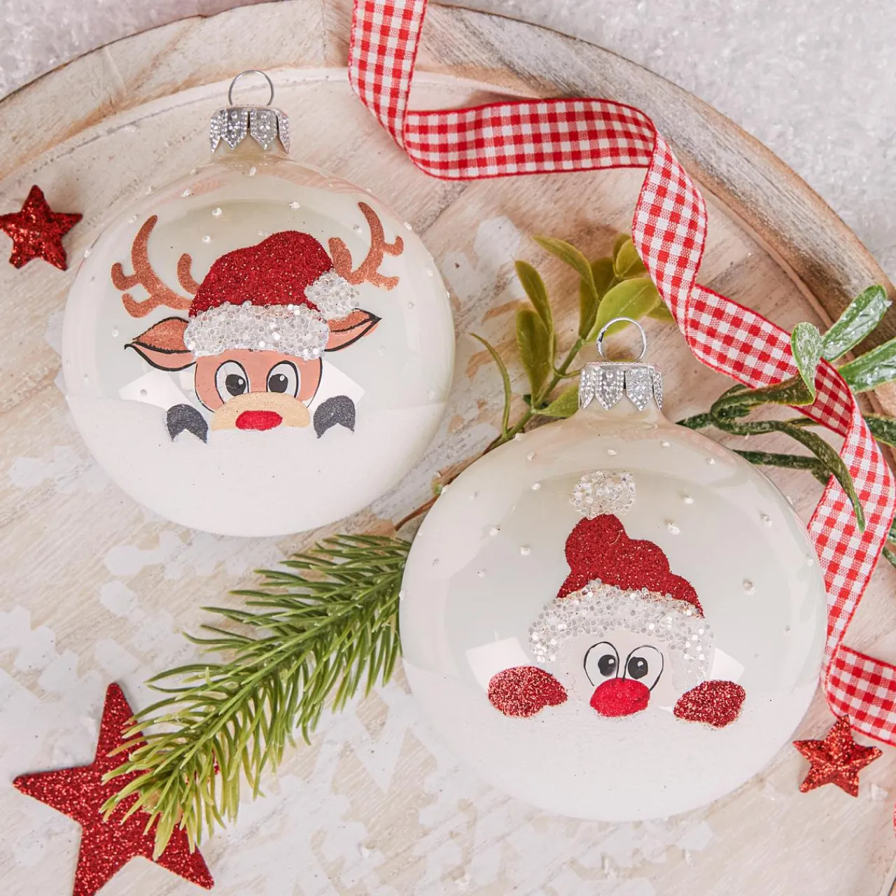 KAEMINGK Lot de 6 boules de Noël en verre (D80 mm) Filou Blanc Sale