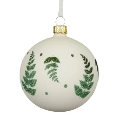 KAEMINGK Lot de 6 boules de Noël en verre (D80 mm) Délicatesse et vert pailleté Blanc laine Discount