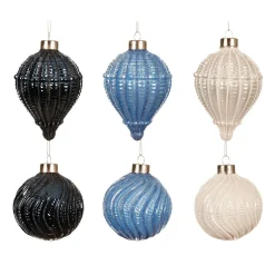 KAEMINGK Lot de 12 boules de Noël en verre (D80 mm) Torsades et blanc Bleu