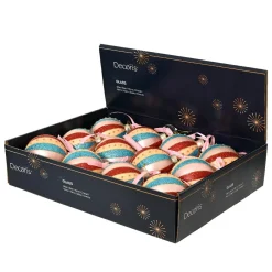 KAEMINGK Lot de 12 boules de Noël en verre (D80 mm) Rêverie Multicolore Discount
