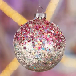 KAEMINGK Lot de 3 boules de Noël en verre (D80 mm) Pailletées Rose Outlet
