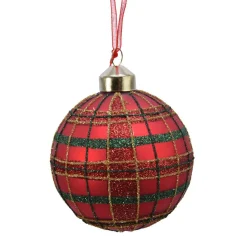 KAEMINGK Lot de 3 boules de Noël en verre (D80 mm) Carreaux paillettés Rouge