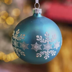 KAEMINGK Lot de 6 boules de Noël en verre (D80 mm) Flocon de neige Bleu pétillant Online