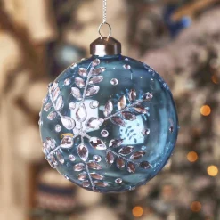 KAEMINGK Lot de 2 boules de Noël en verre (D100 mm) Glace de diamant Bleu Ciel