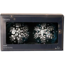 KAEMINGK Lot de 2 boules de Noël en verre (D100 mm) Glace de diamant Bleu Ciel