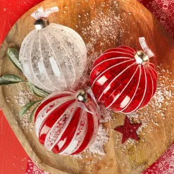 KAEMINGK Lot de 12 boules de Noël en verre (D100 mm) Sequins festifs et rouge Argent Clearance