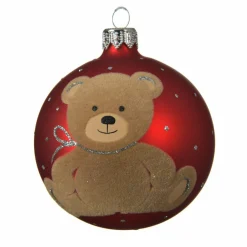 KAEMINGK Lot de 6 boules de Noël en verre (D80 mm) Teddy Rouge Hot