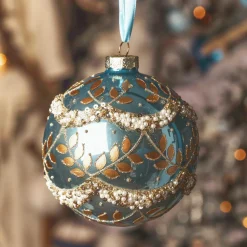 KAEMINGK Lot de 2 boules de Noël en verre (D100 mm) Perle glacée Bleu Discount