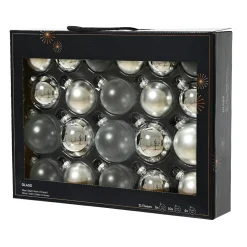 KAEMINGK Lot de 21 boules de Noël en verre (D60 à 75 mm) Assorties Cristal Argent Best