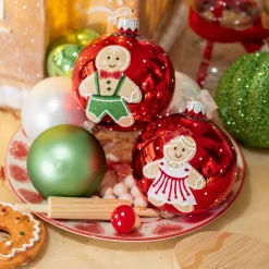 KAEMINGK Lot de 6 boules de Noël en verre (D80 mm) Petit biscuit Rouge Clearance