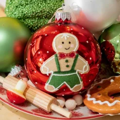 KAEMINGK Lot de 6 boules de Noël en verre (D80 mm) Petit biscuit Rouge Clearance