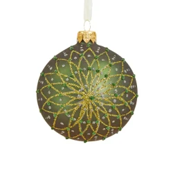 KAEMINGK Lot de 6 boules de Noël en verre (D80 mm) Fleurs pailletées Vert sapin Hot