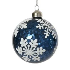 KAEMINGK Lot de 3 boules de Noël en verre (D80 mm) Flocons et sequins Bleu nuit Best