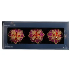 KAEMINGK Lot de 3 Boules de Noël en verre (D80 mm) Dahlia Rouge Sale