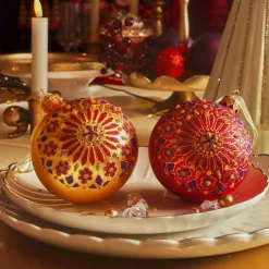 KAEMINGK Lot de 6 boules de Noël en verre (D80 mm) Flocons Palazzo et or Rouge New
