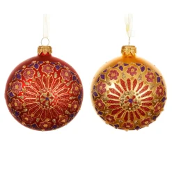 KAEMINGK Lot de 6 boules de Noël en verre (D80 mm) Flocons Palazzo et or Rouge New