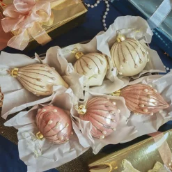 KAEMINGK Lot de 12 boules de Noël en verre (D80 mm) Charme et perle Blanc laine et Rose poudré Clearance