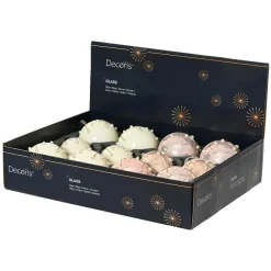 KAEMINGK Lot de 12 boules de Noël en verre (D80 mm) Charme et perle Blanc laine et Rose poudré Clearance