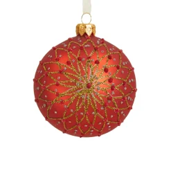 KAEMINGK Lot de 6 boules de Noël en verre (D80 mm) Fleurs pailletées Rouge New