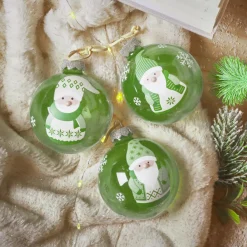 KAEMINGK Lot de 12 boules de Noël en verre (D80 mm) Lutins joyeux Vert romarin New