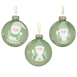 KAEMINGK Lot de 12 boules de Noël en verre (D80 mm) Lutins joyeux Vert romarin New