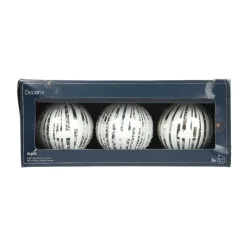 KAEMINGK Lot de 3 boules de Noël en verre (D80 mm) Neige et argent Blanc Discount