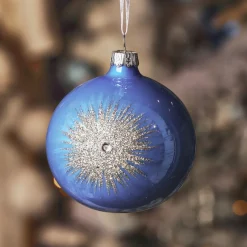KAEMINGK Lot de 6 boules de Noël en verre (D80 mm) Etincelle d'hiver et Argent Bleu Ciel Sale