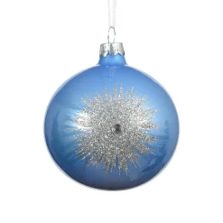 KAEMINGK Lot de 6 boules de Noël en verre (D80 mm) Etincelle d'hiver et Argent Bleu Ciel Sale