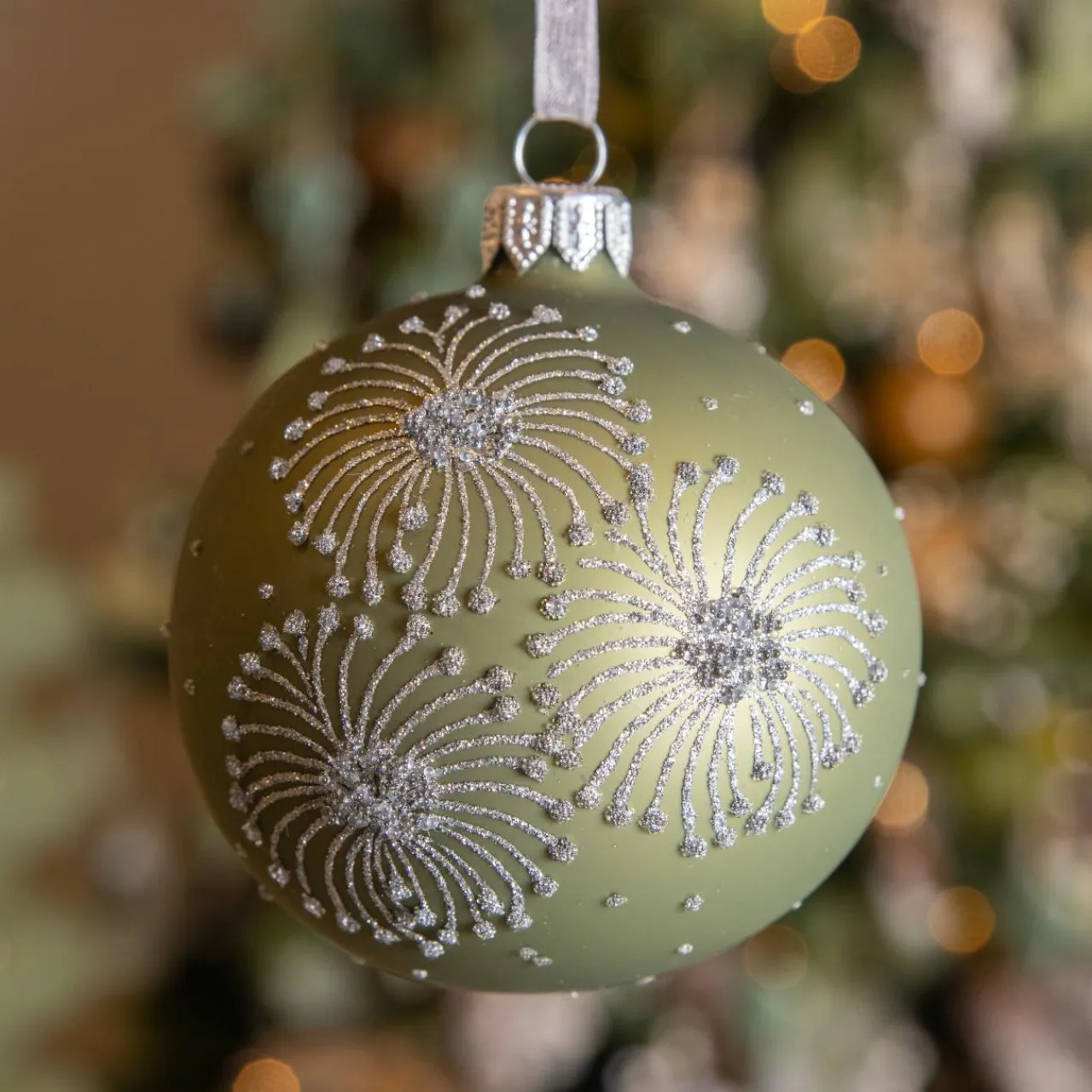 KAEMINGK Lot de 6 boules de Noël en verre (D80 mm) Feux d'artifice Vert romarin Discount