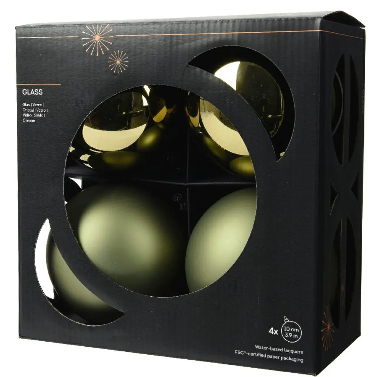 KAEMINGK Lot de 4 boules de Noël en verre (D100 mm) Boréal Vert romarin Best