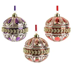 KAEMINGK Lot de 12 boules de Noël en verre (D100mm) Diamant Rocaille Rouge et Violet Outlet