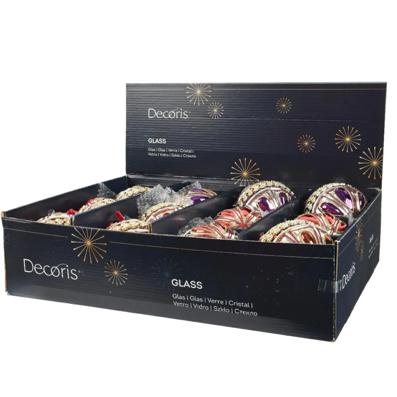 KAEMINGK Lot de 12 boules de Noël en verre (D100mm) Diamant Rocaille Rouge et Violet Outlet