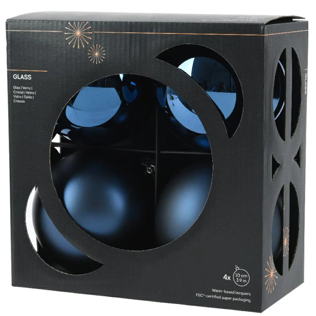 KAEMINGK Lot de 4 Boules de Noël en verre (D100 mm) Boréal Bleu nuit New
