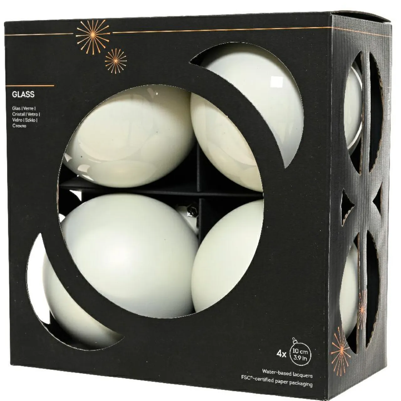 KAEMINGK Lot de 4 Boules de Noël en verre (D100 mm) Boréal Blanc Discount