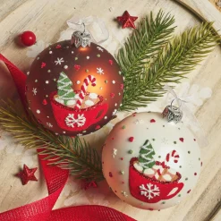 KAEMINGK Lot de 6 boules de Noël en verre (D80 mm) Chocolat chaud et brun café Blanc Sale