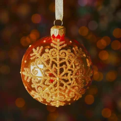 KAEMINGK Lot de 6 boules de Noël en verre (D80 mm) Flocon pailleté Orange Best