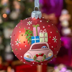 KAEMINGK Lot de 6 boules de Noël en verre (D80 mm) Voiture festive Rouge Best
