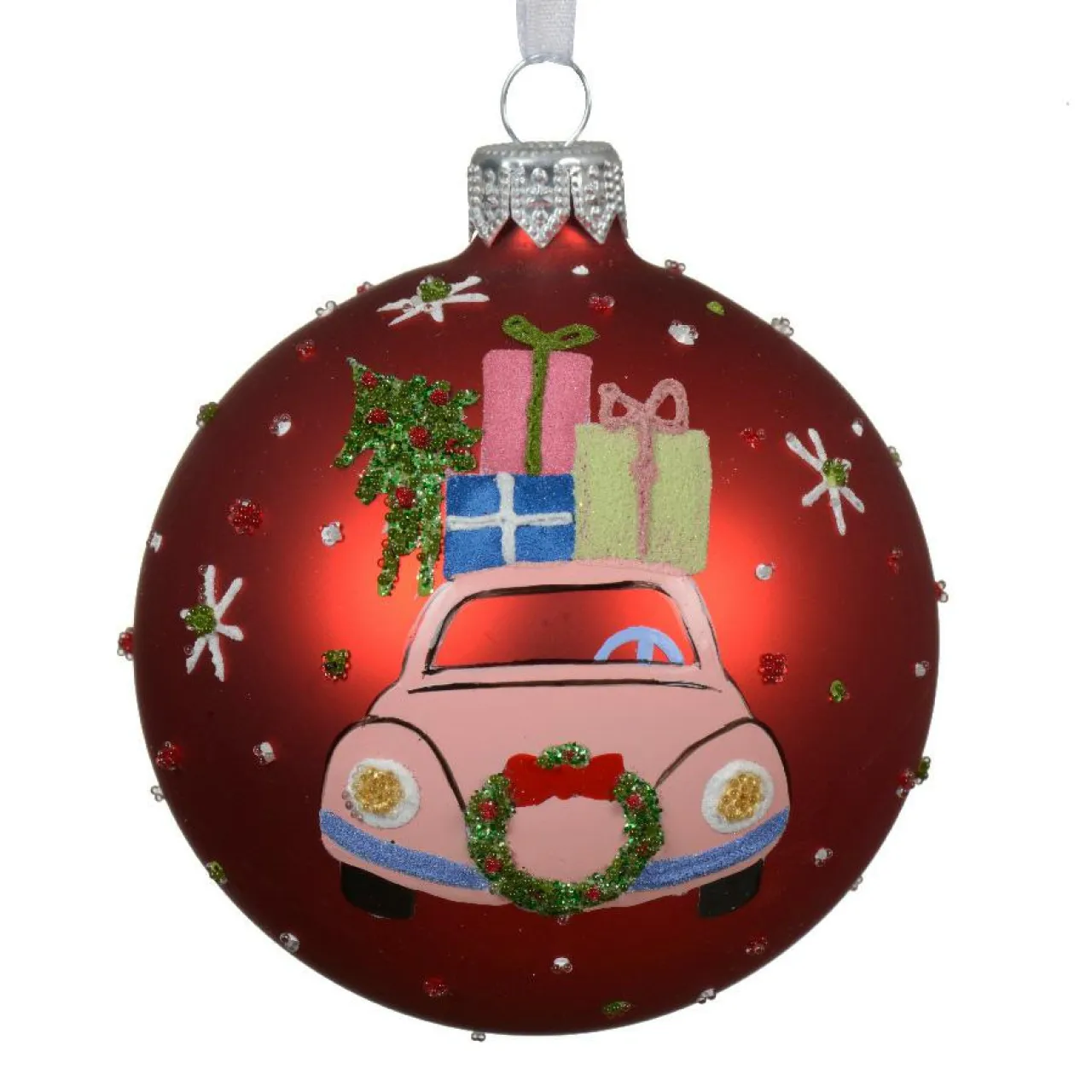 KAEMINGK Lot de 6 boules de Noël en verre (D80 mm) Voiture festive Rouge Best