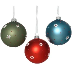 KAEMINGK Lot de 6 boules de Noël en verre (D80 mm) Fleurs et pois Multicolore Clearance