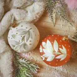 KAEMINGK Lot de 6 boules de Noël en verre (D80 mm) Nature d'hiver et blanc laine Cognac Sale