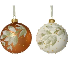 KAEMINGK Lot de 6 boules de Noël en verre (D80 mm) Nature d'hiver et blanc laine Cognac Sale