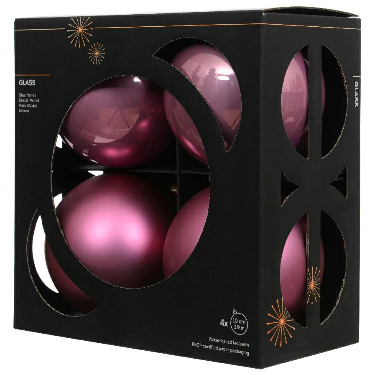KAEMINGK Lot de 4 boules de Noël en verre (D100 mm) Boréal Vieux rose Discount