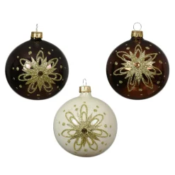 KAEMINGK Lot de 6 boules de Noël en verre (D80 mm) Pétales dorées Noir truffé