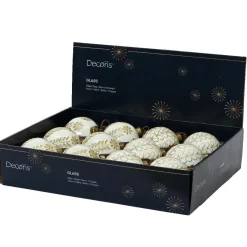 KAEMINGK Lot de 12 boules de Noël en verre (D80 mm) Ornements et or Blanc laine