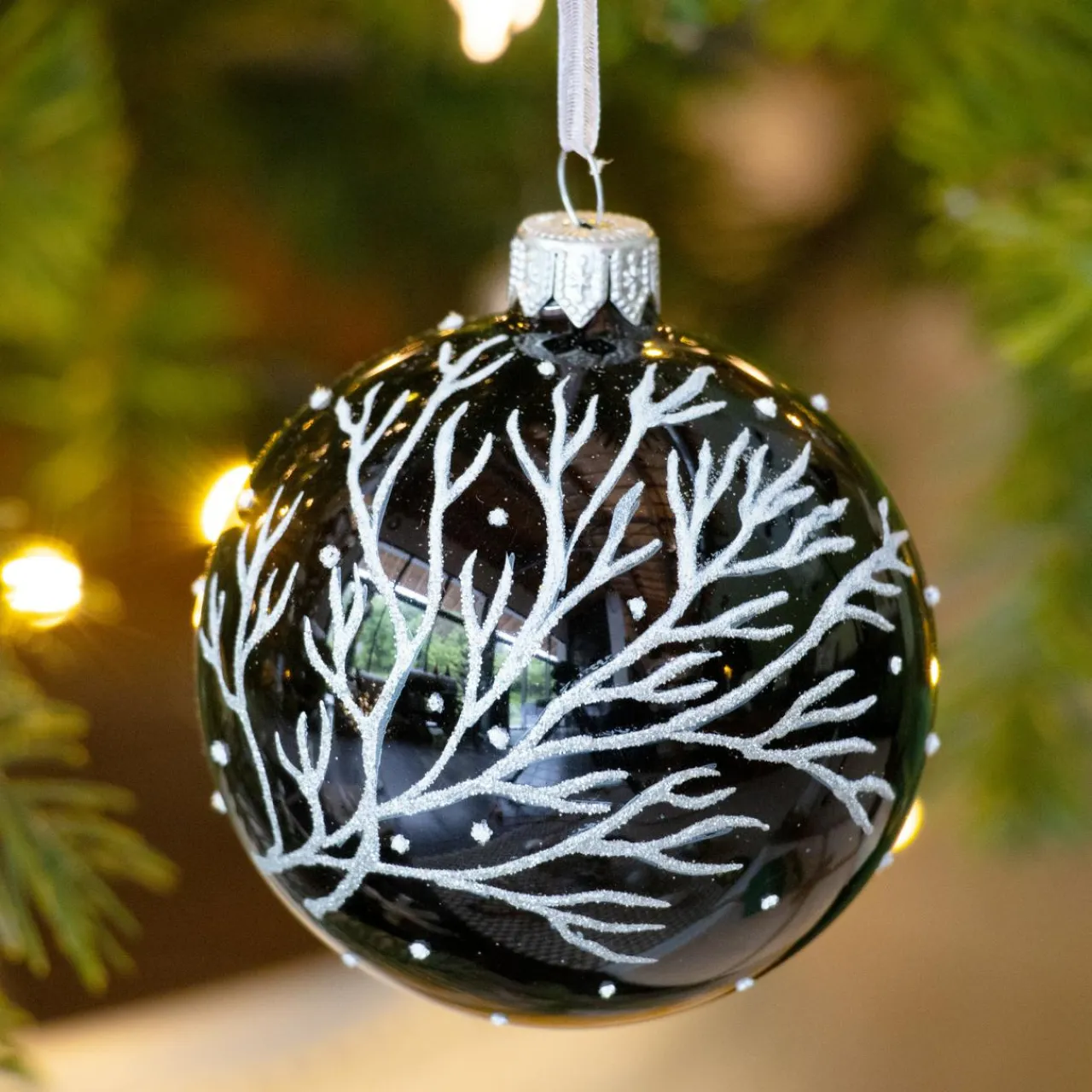 KAEMINGK Lot de 6 boules de Noël en verre (D80 mm) Branches d'hiver Noir Outlet