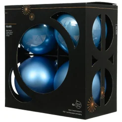 KAEMINGK Lot de 4 Boules de Noël en verre (D100 mm) Boréal Bleu Ciel Hot